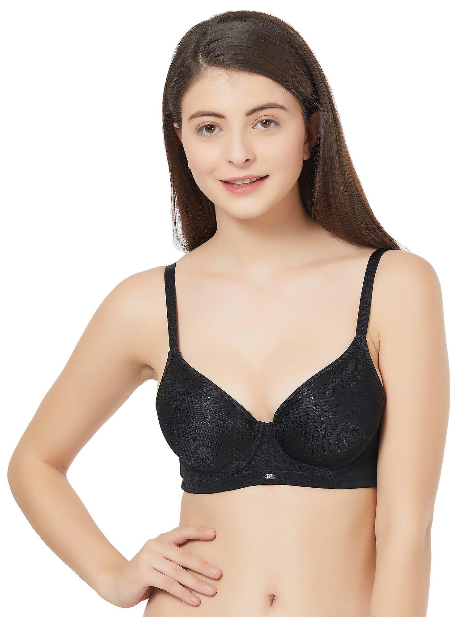 women's semi-medium coverage padded wired jacquard t-shirt bra-black