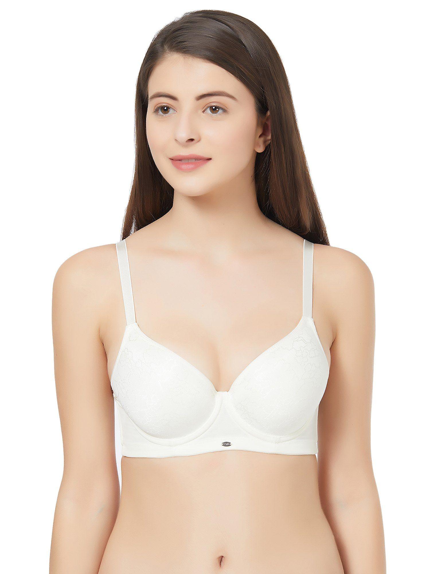 women's semi-medium coverage padded wired jacquard t-shirt bra-white