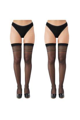 women's sheer thigh high transparent stockings pack of 2 - black
