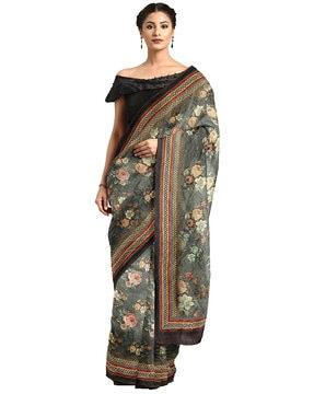 women's silk blend printed saree
