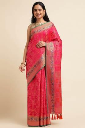 women's silk blend self design and embellished bollywood sari with blouse piece - pink