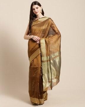 women's silk blend solid printed brown saree printed saree