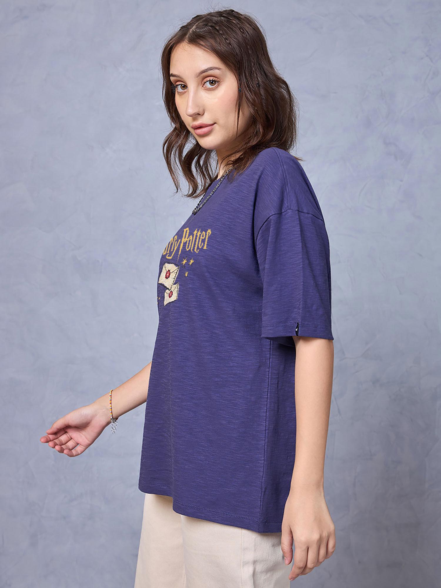 women's skipper purple waiting for my letters graphic printed oversized t-shirt