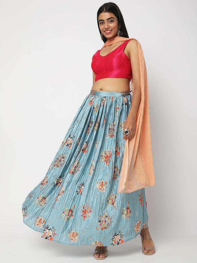 women's sky blue polyester printed skirt