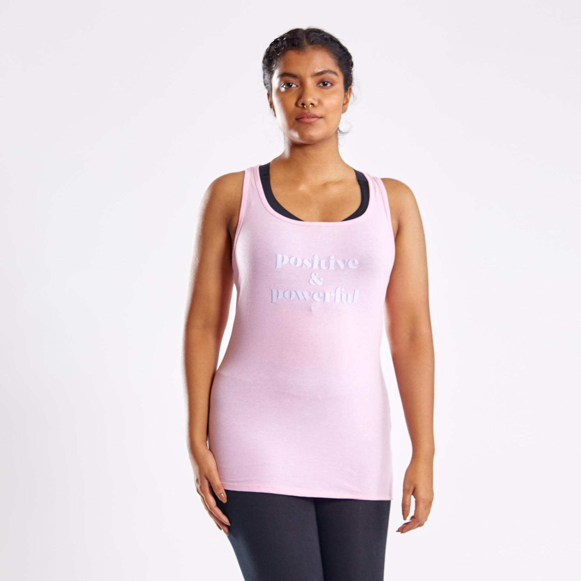 women's slim-fit racer cotton fitness tank top 500 - rose clair