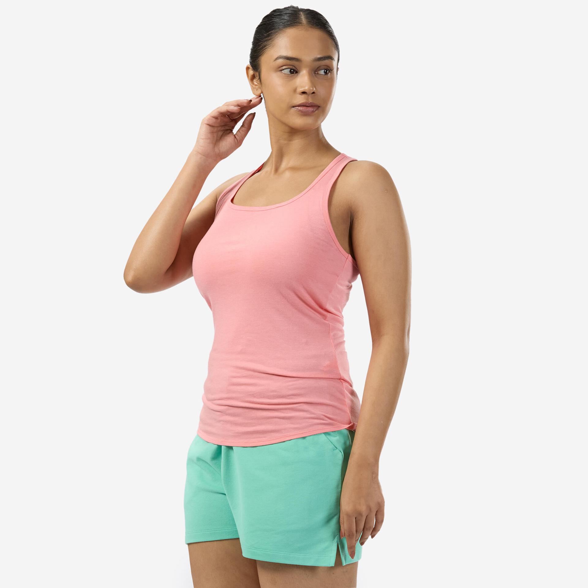 women's slim round-neck fitness tank top 500 - pink