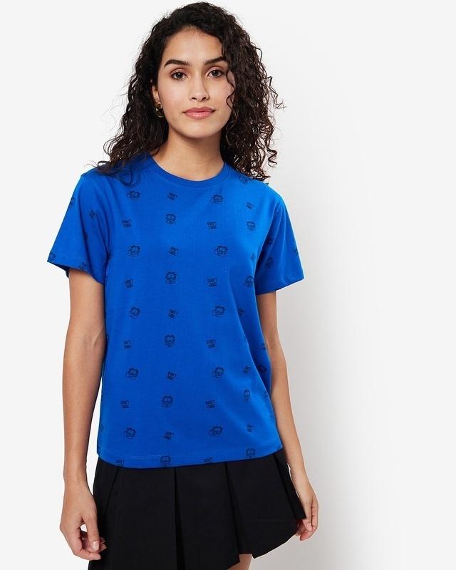 women's snorkel blue all over printed t-shirt