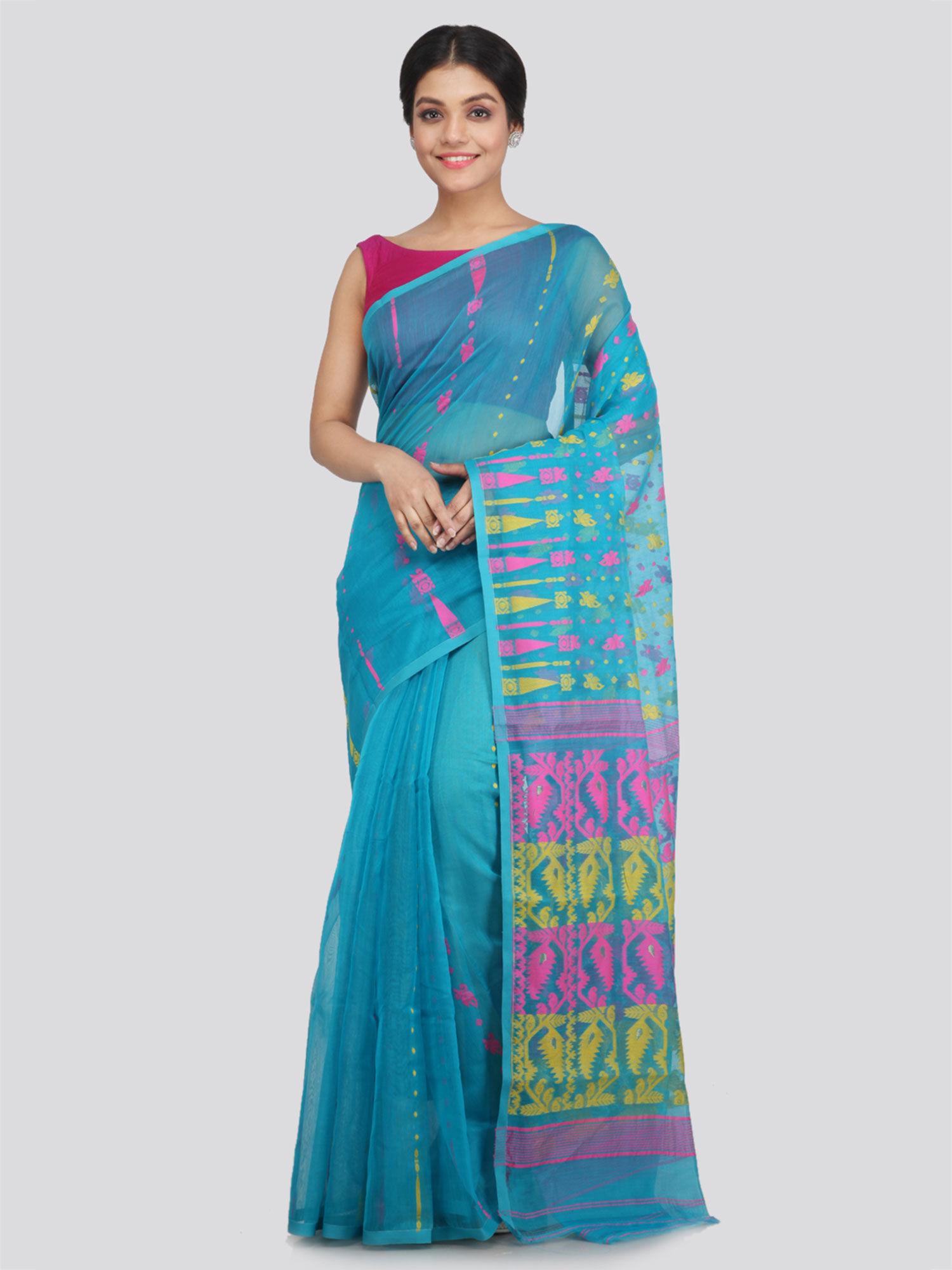 women's soft cotton blend jamdani saree without blouse piece