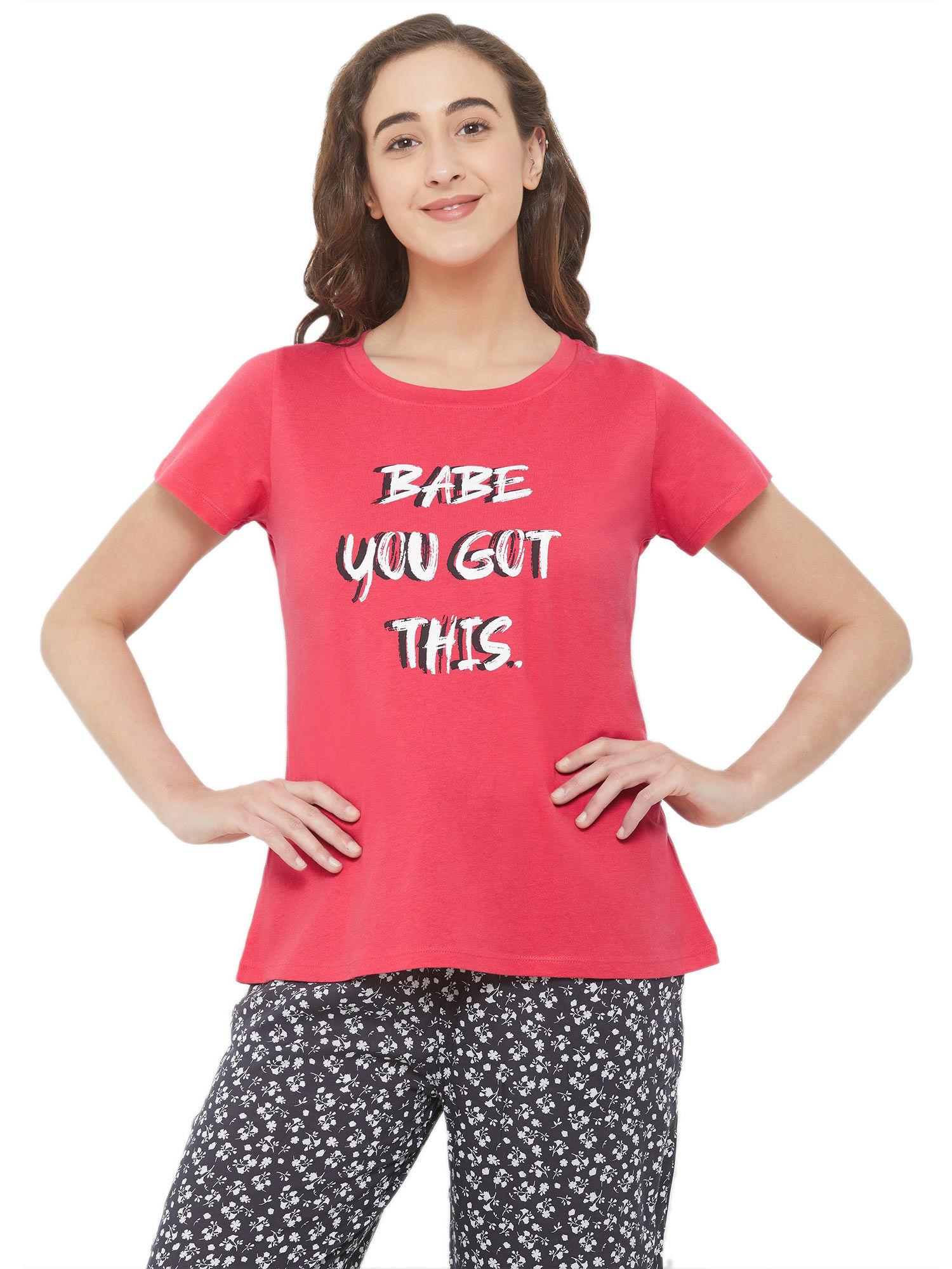 women's soft cotton lounge t-shirt - red