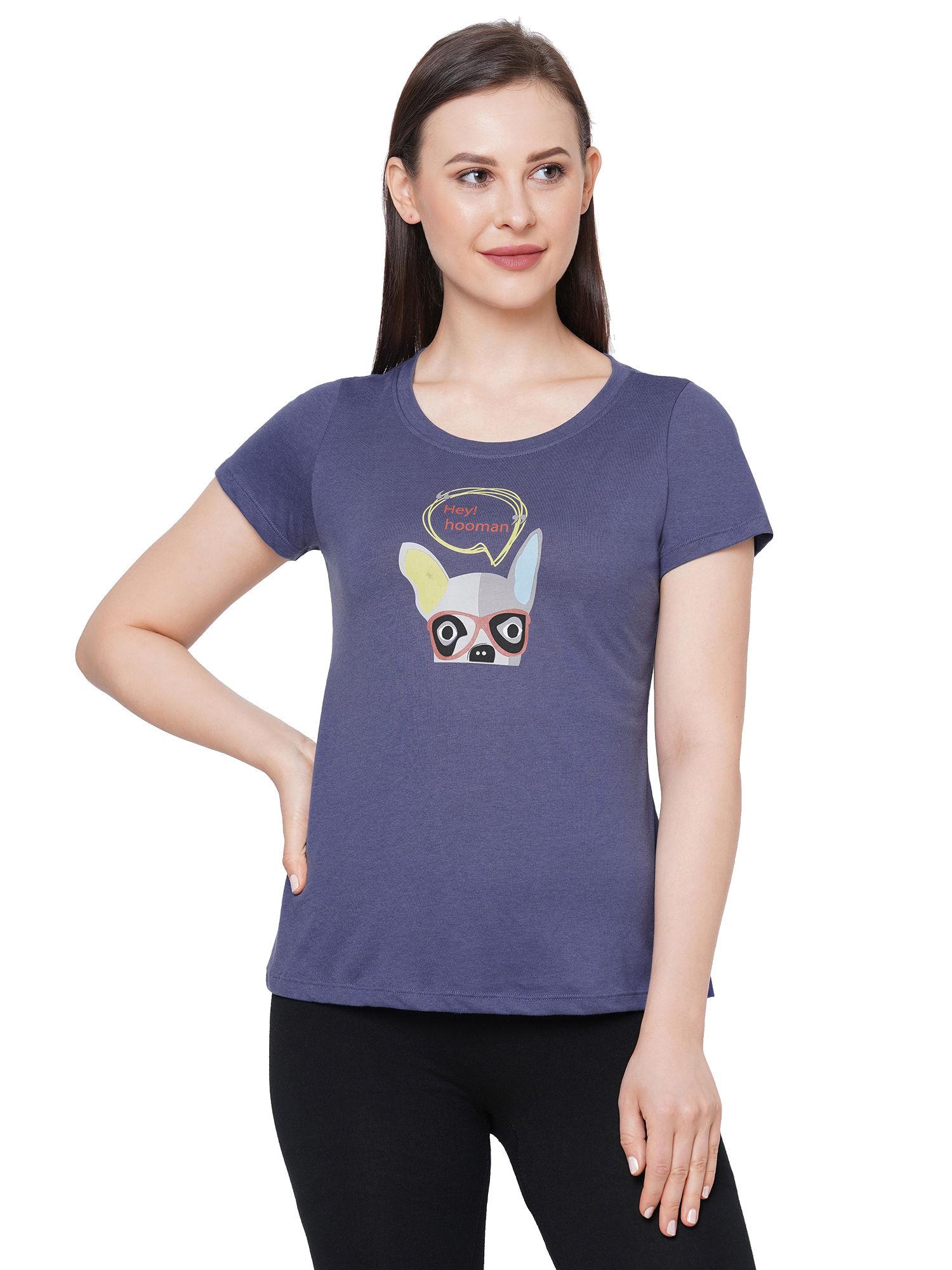 women's soft cotton modal lounge t-shirt - blue