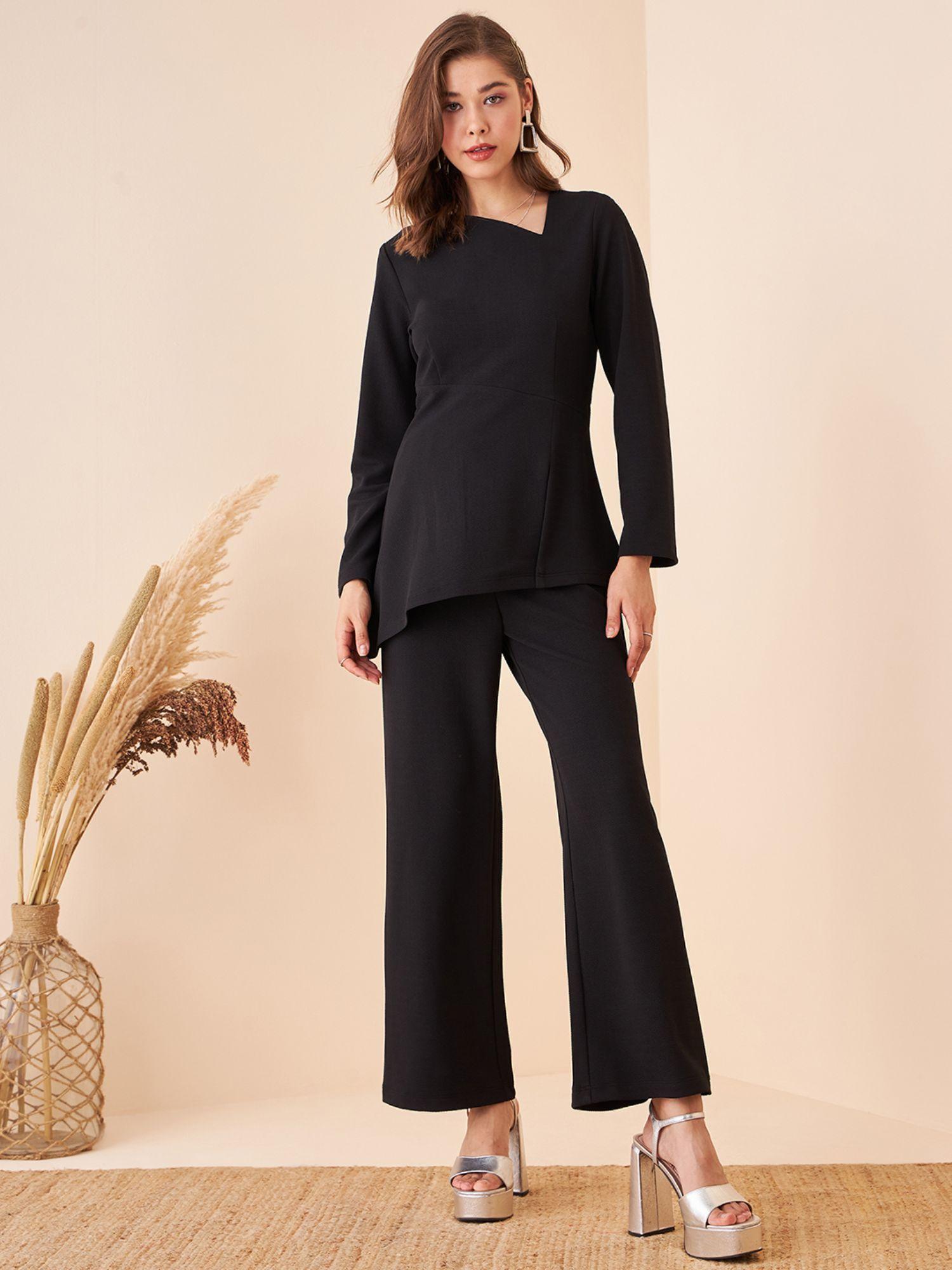 women's solid black co-ord (set of 2)