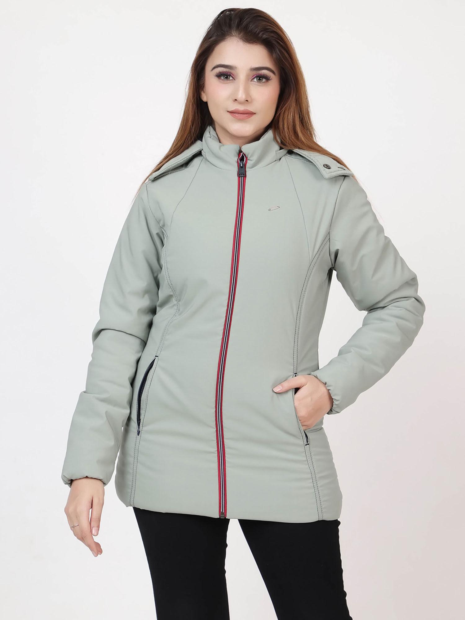 women's solid full sleeves jacket grey