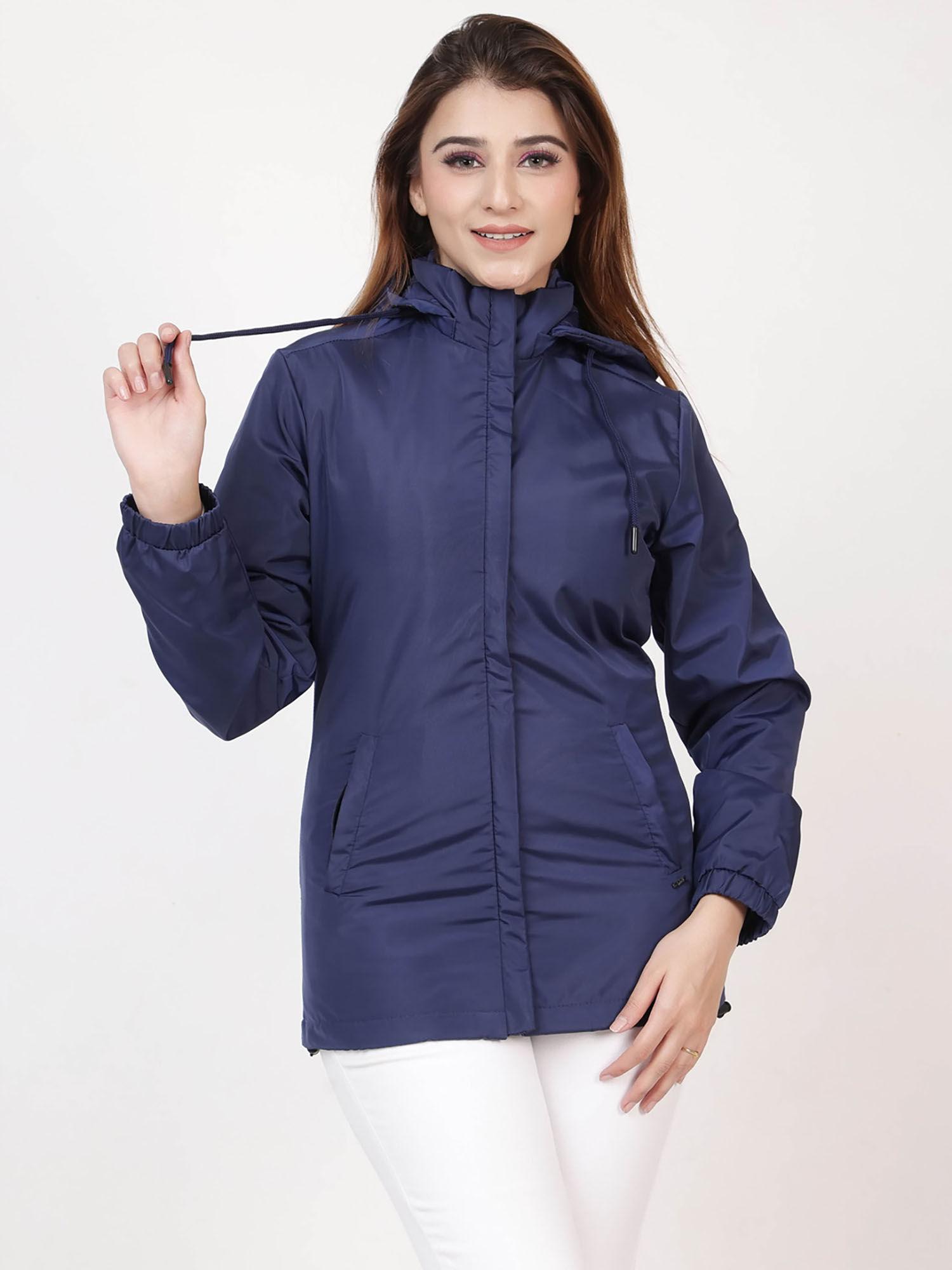 women's solid full sleeves jacket navy blue