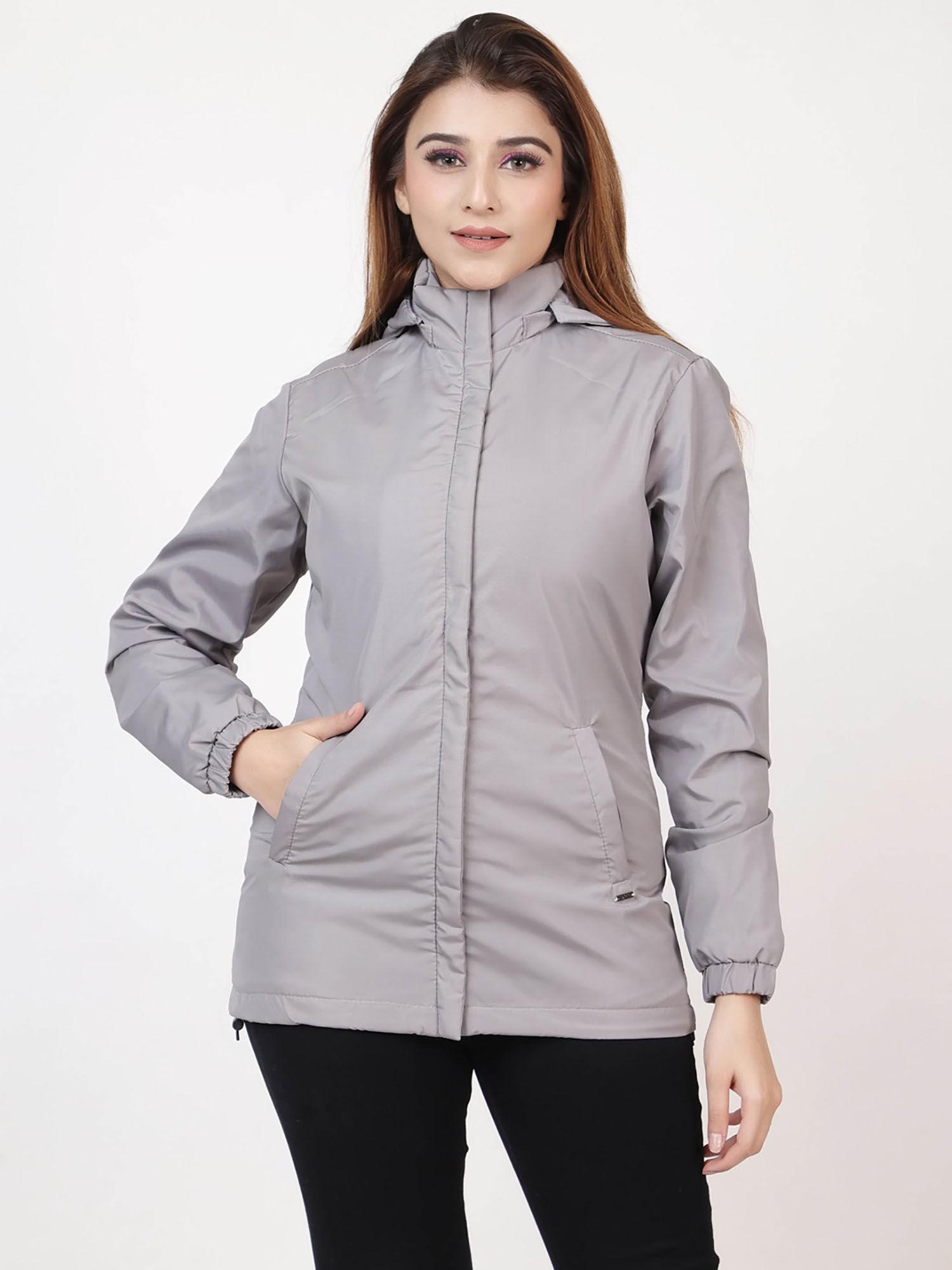 women's solid full sleeves jacket silver