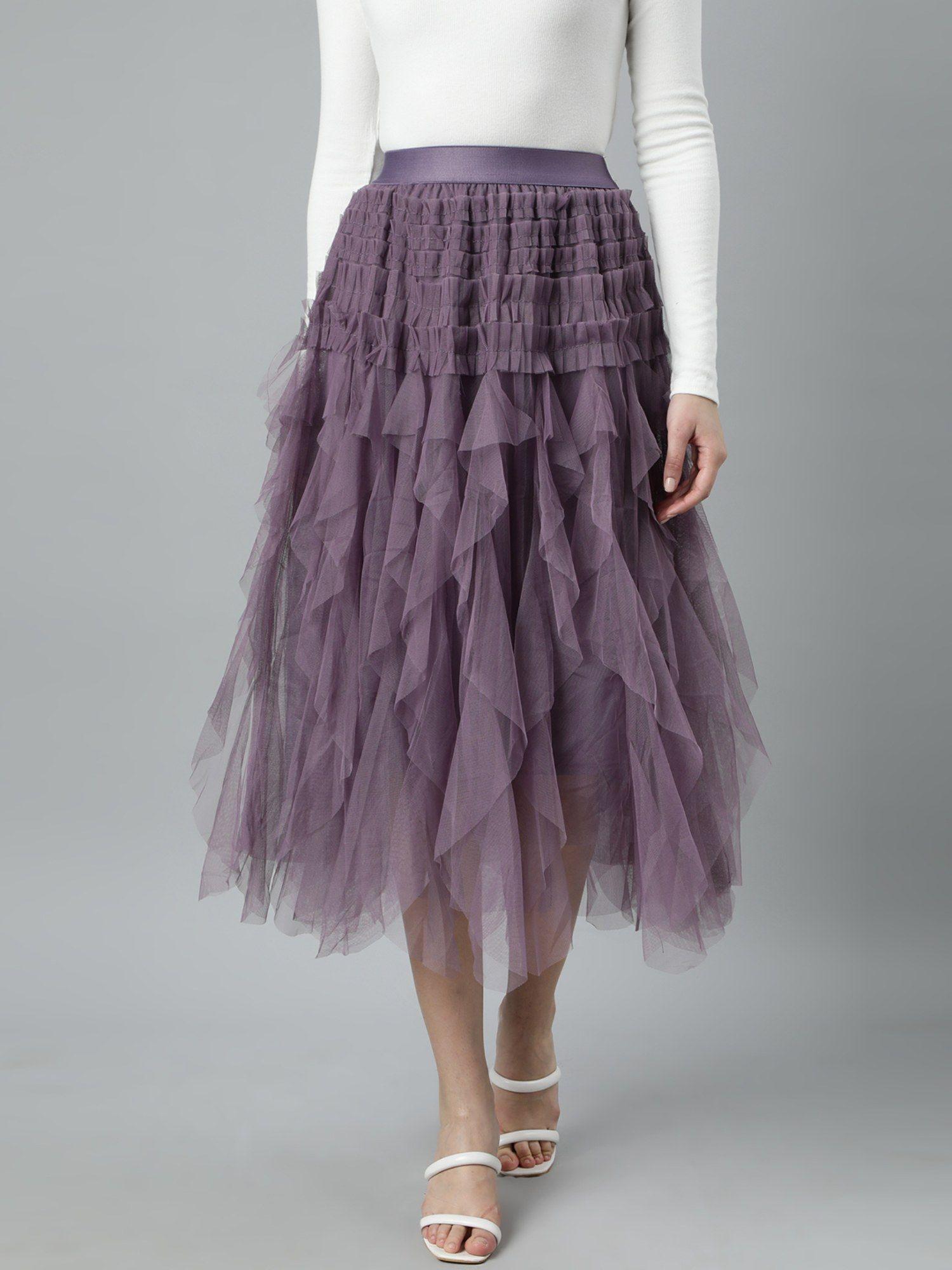 women's solid lavender flared midi skirt