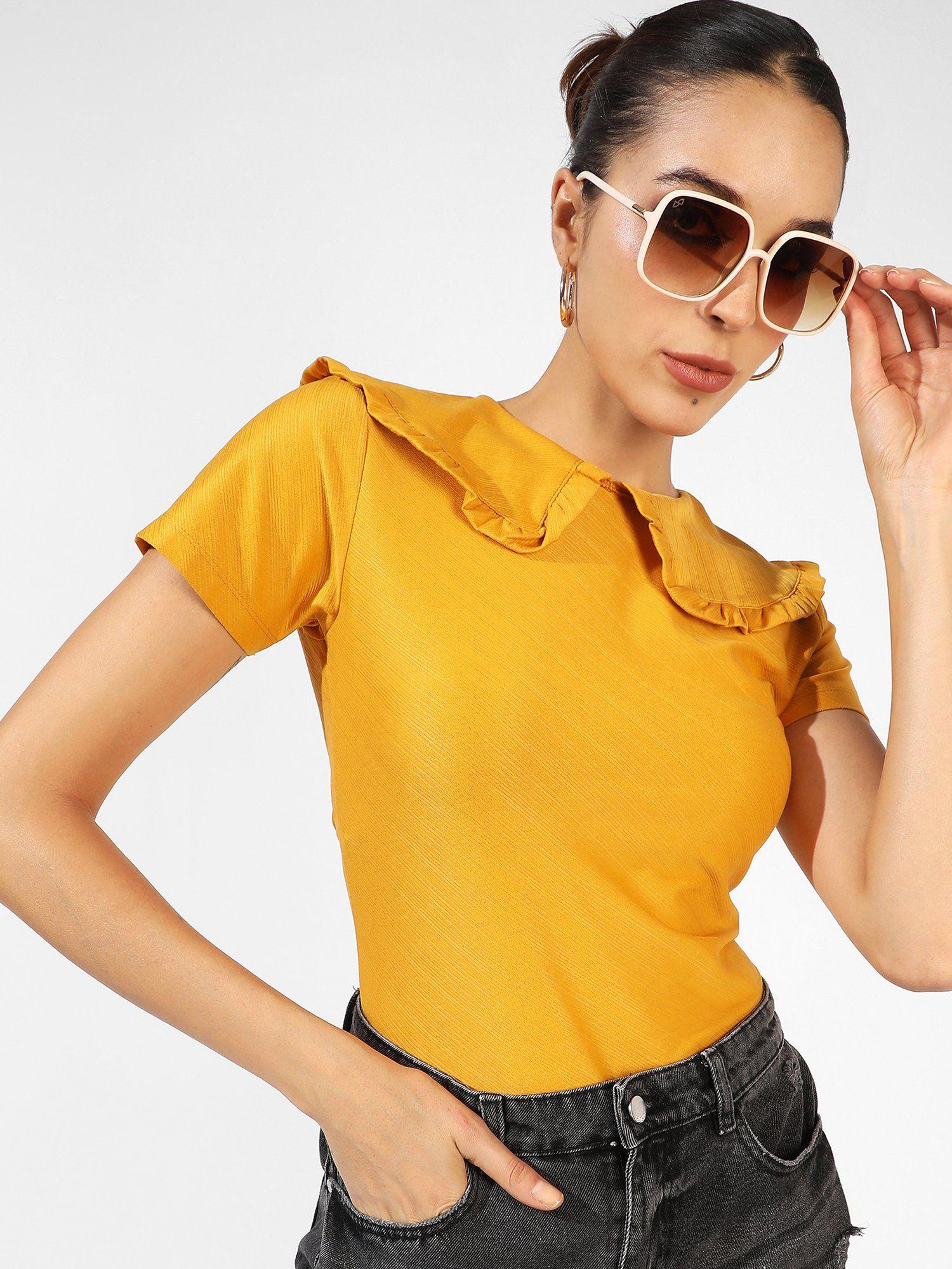 women's solid mustard yellow top