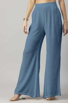 women's solid palazzo pants high waist ankle length wide leg trousers - dusty blue