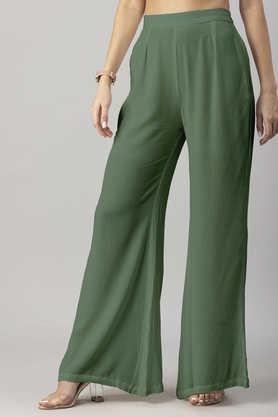 women's solid palazzo pants high waist ankle length wide leg trousers - green