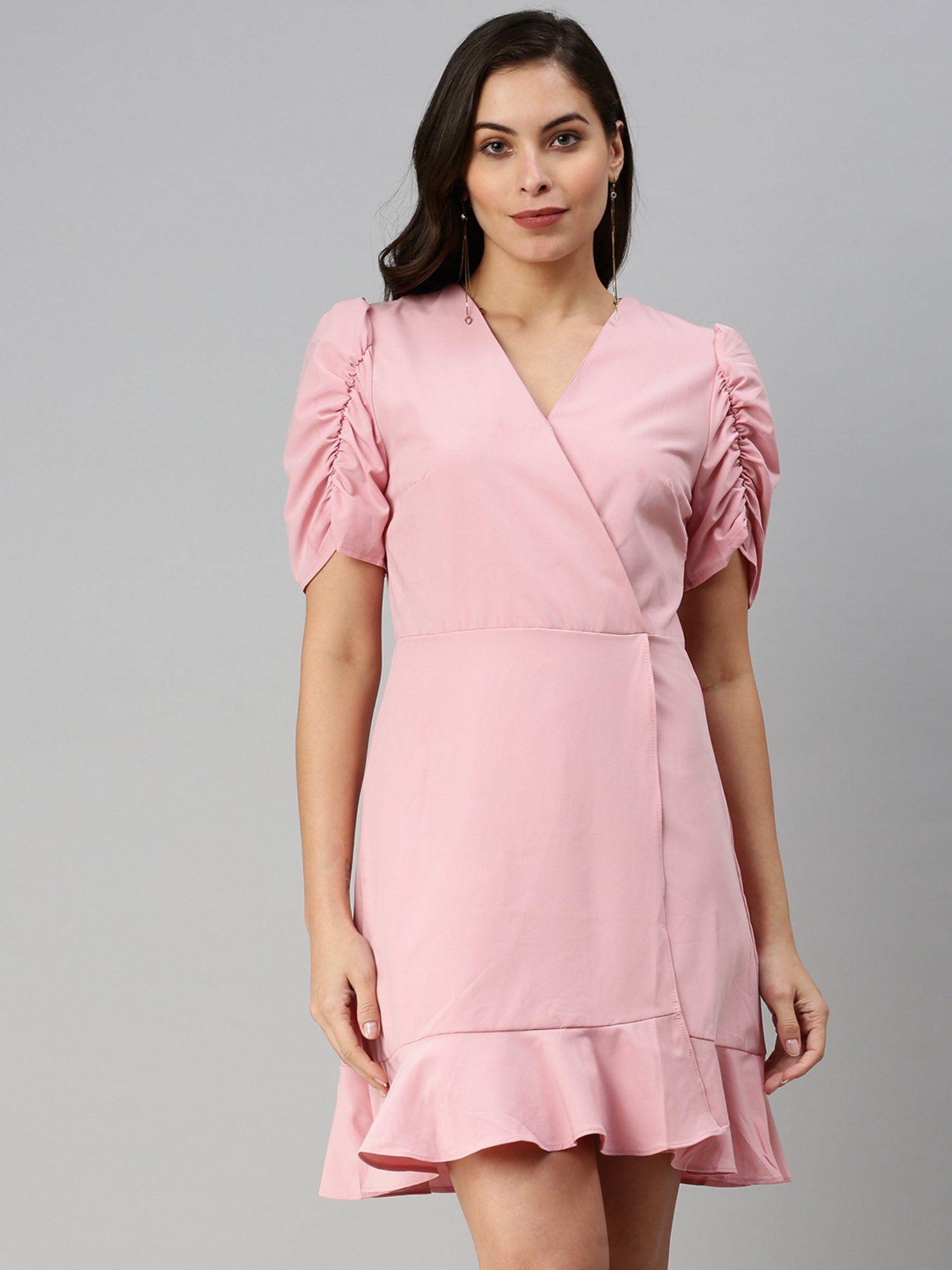 women's solid pink a-line dress
