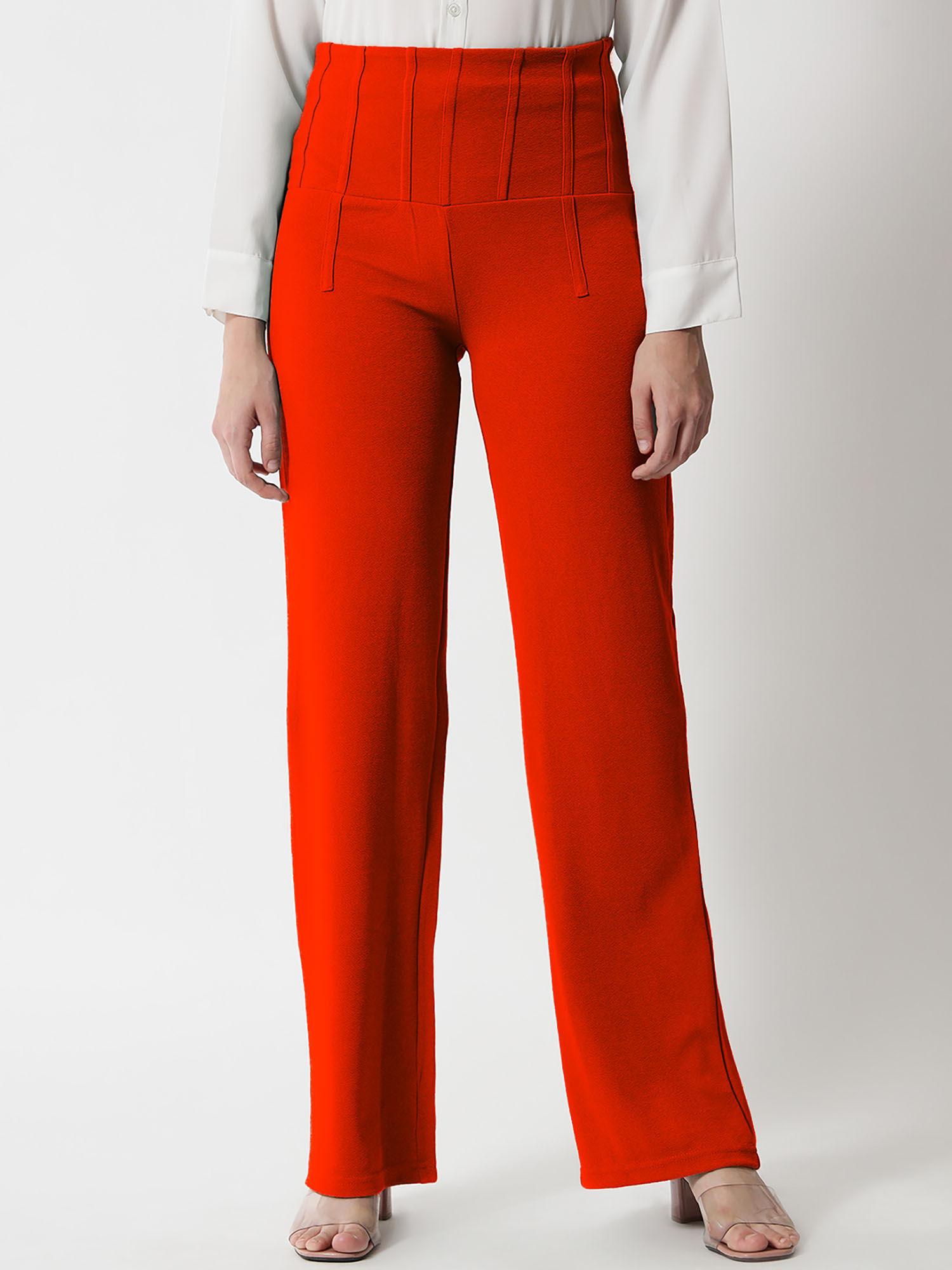 women's solid polyester blend flame orange trouser