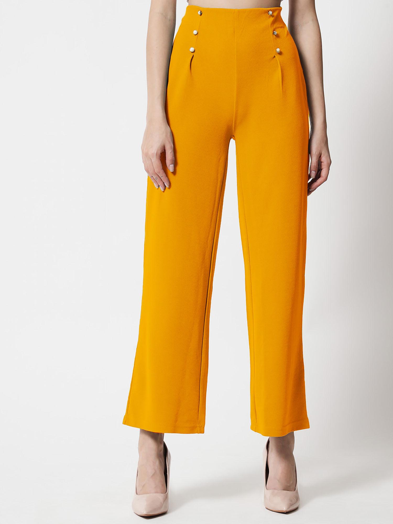 women's solid polyester blend yellow trouser