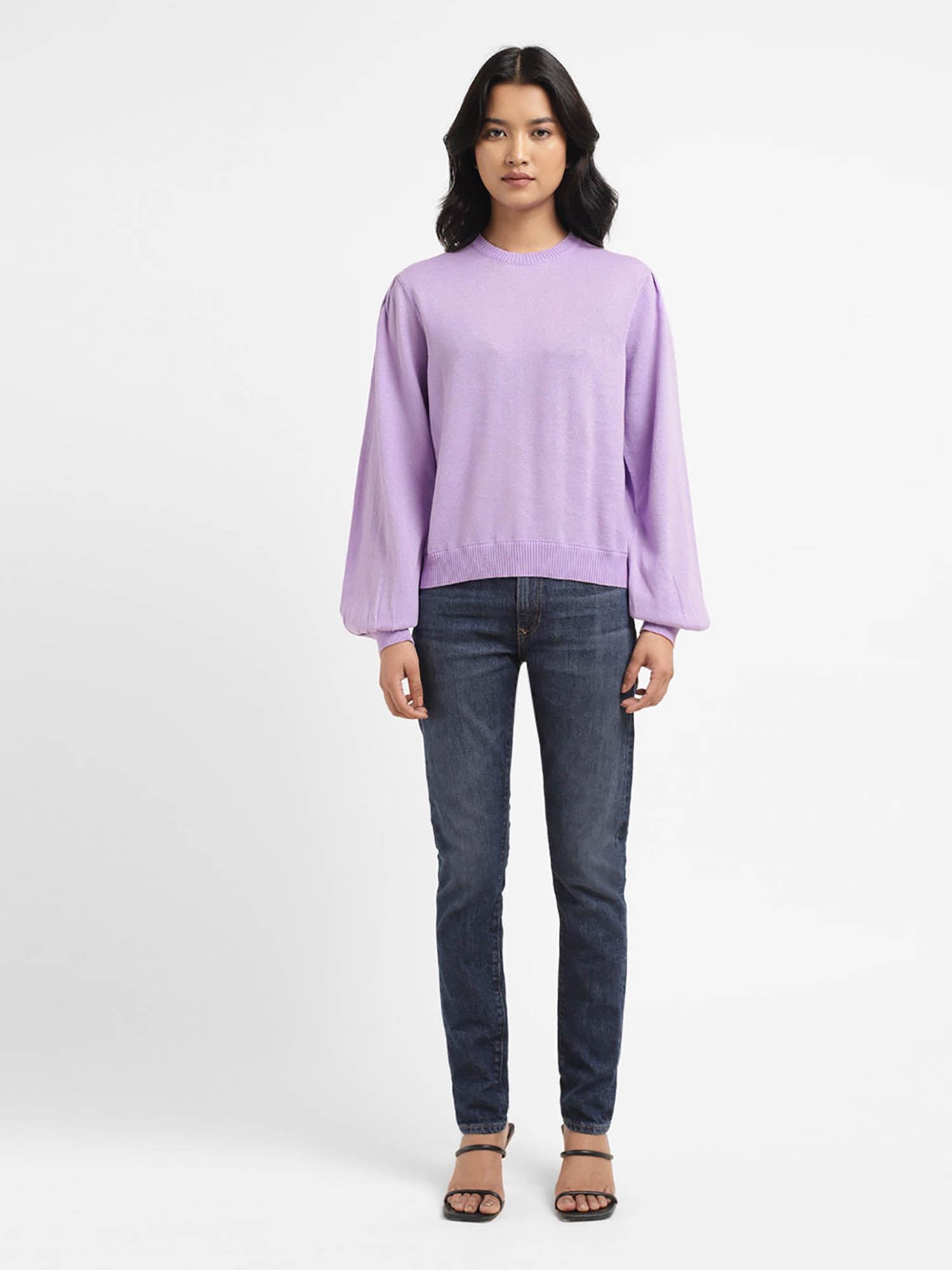 women's solid purple crew neck top