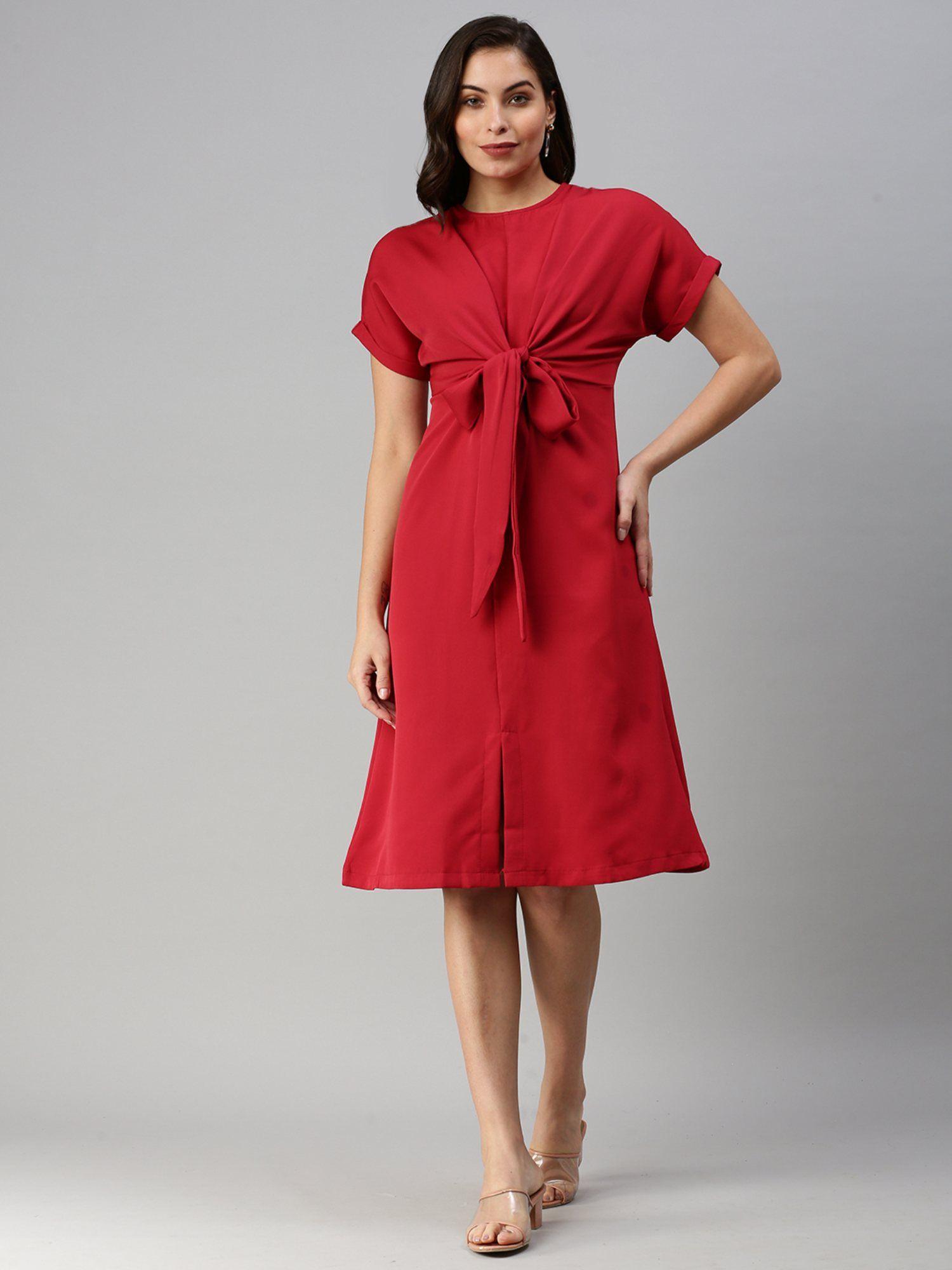 women's solid red sheath dress