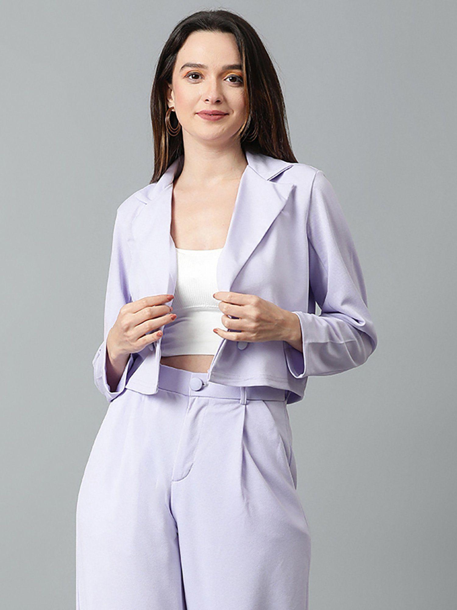 women's solid single breasted casual blazer lavender