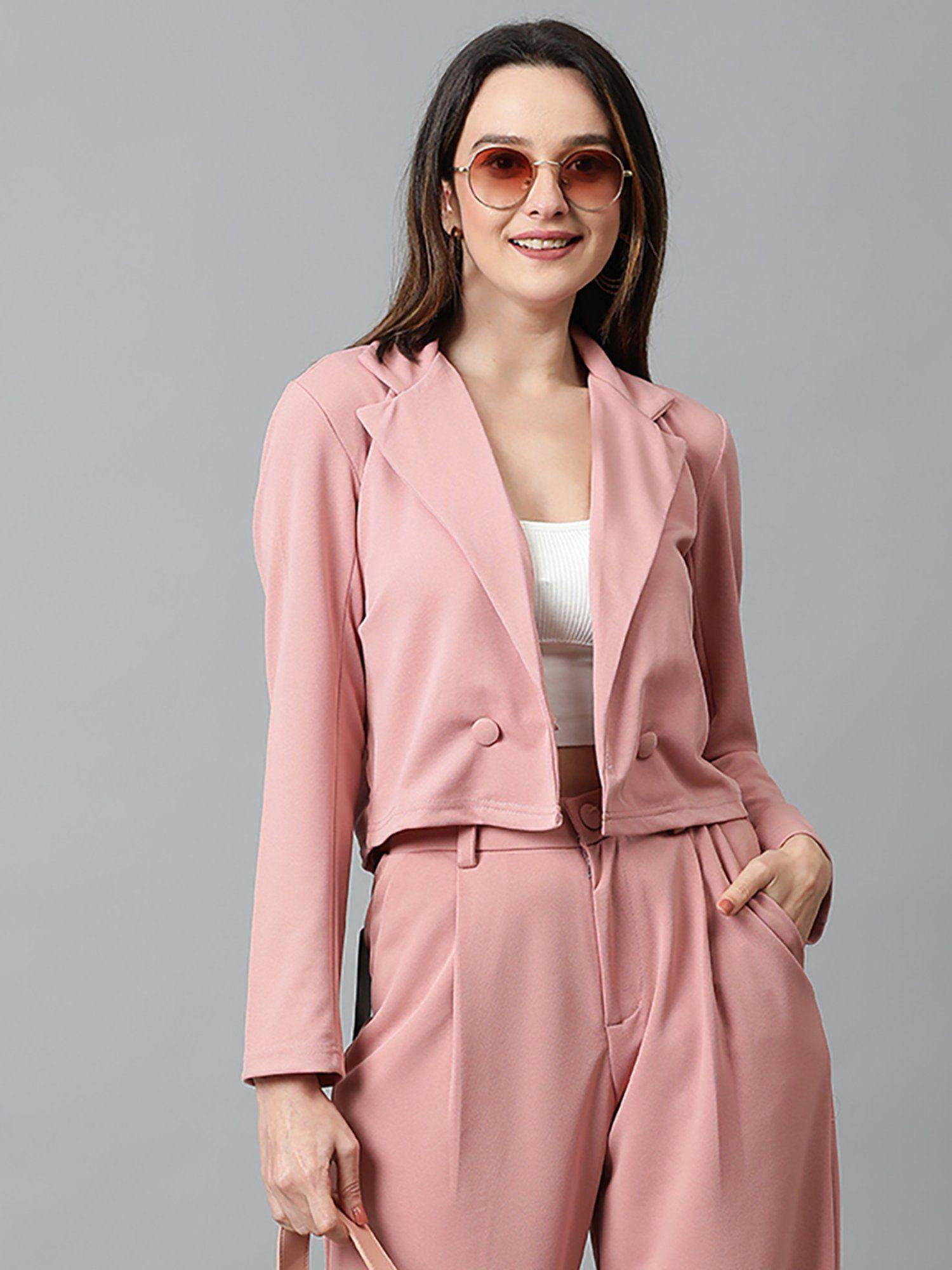 women's solid single breasted casual blazer pink