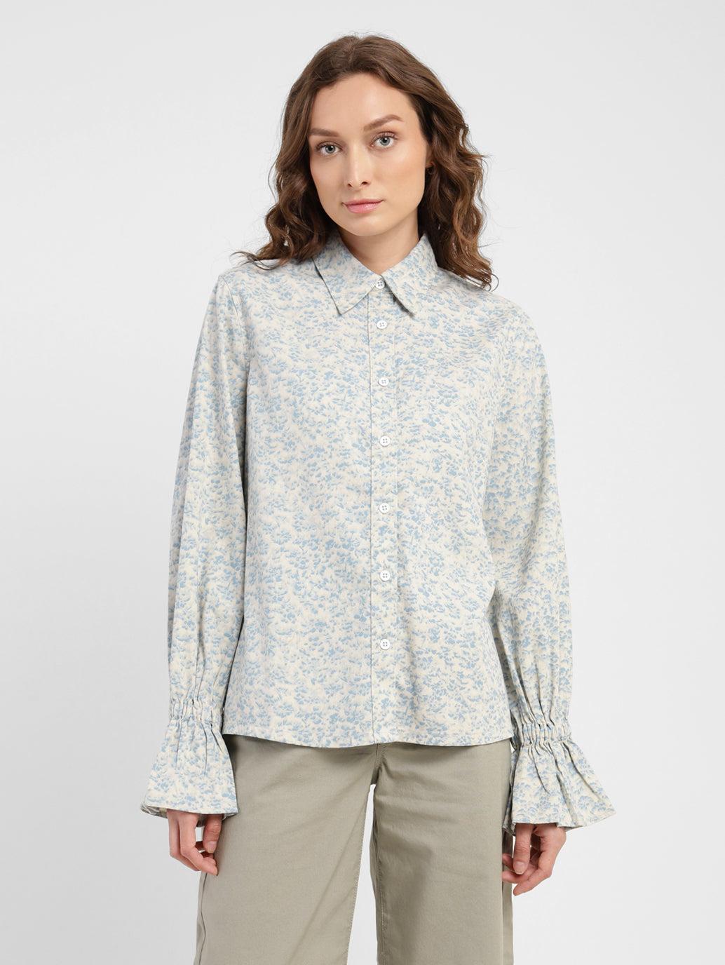 women's solid spread collar shirt