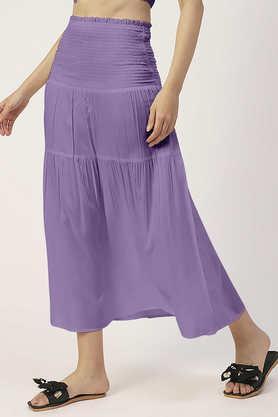 women's solid viscose rayon casual skirt high waist smocked midi skirt - purple