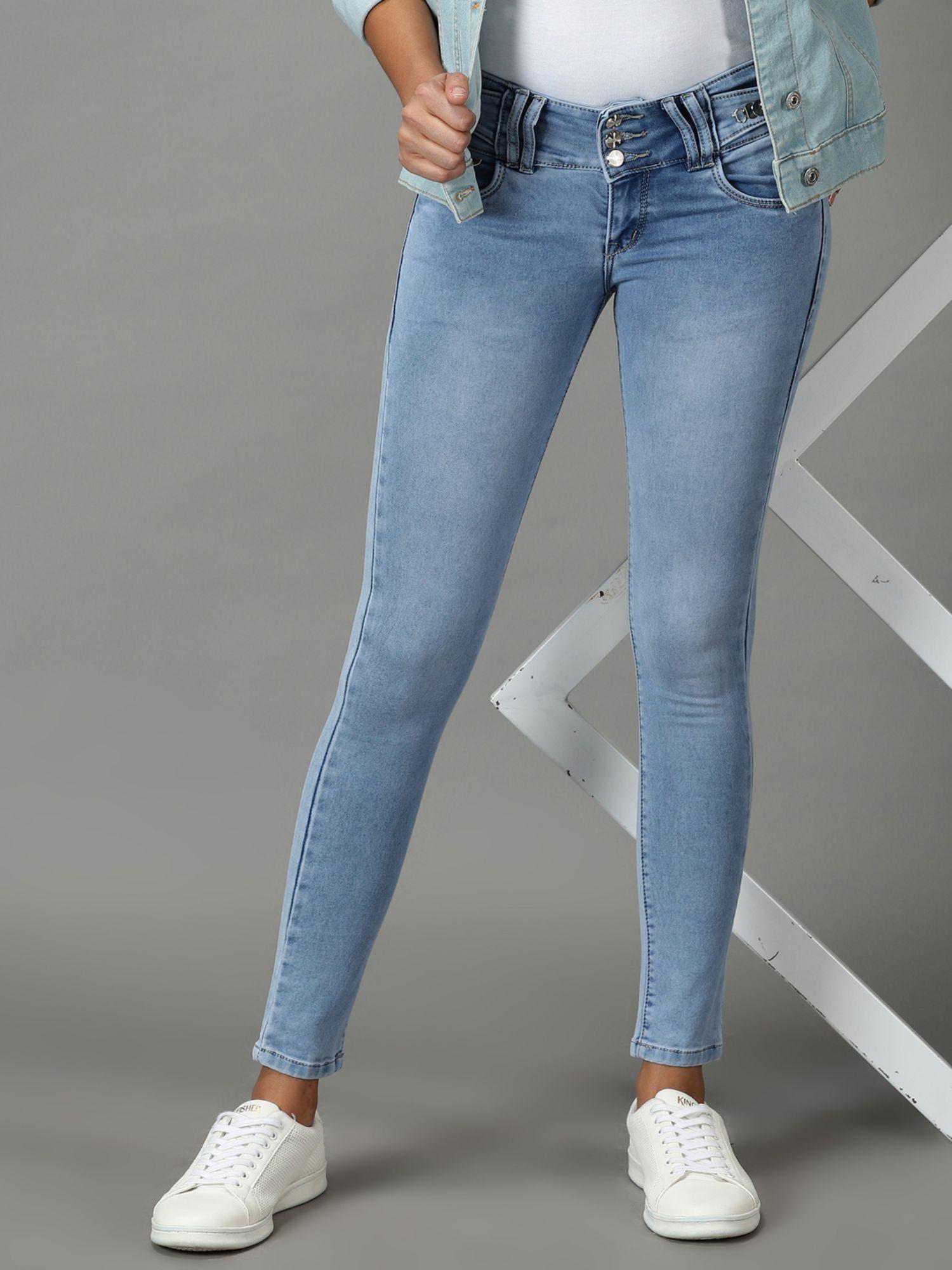 women's stretchable clean look blue slim fit jeans