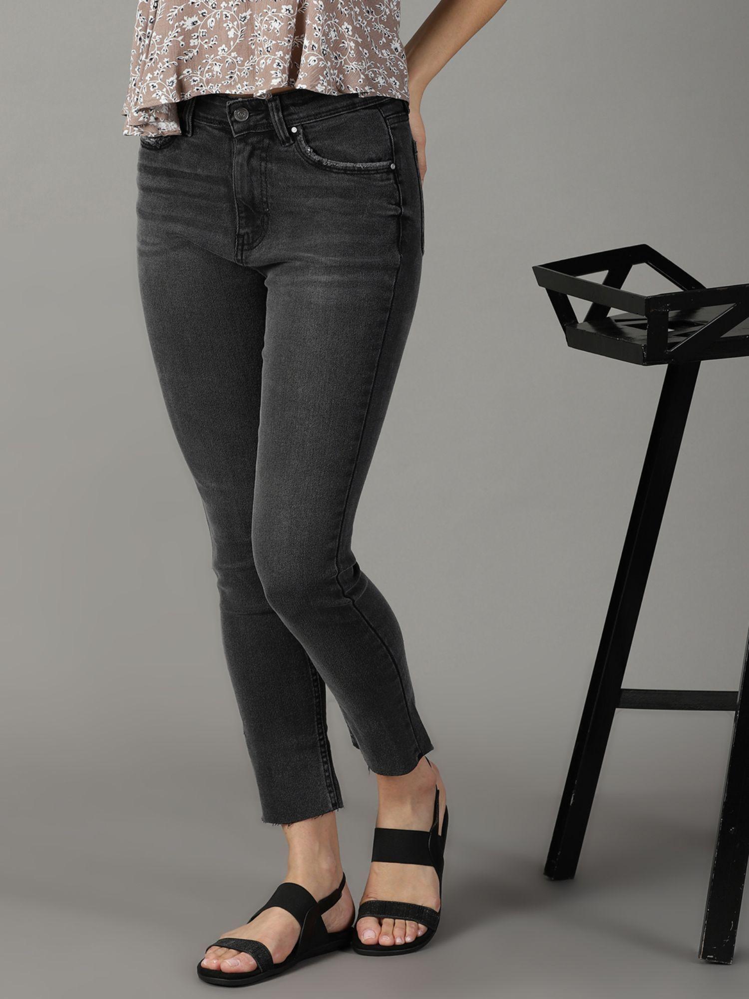 women's stretchable clean look grey slim fit jeans