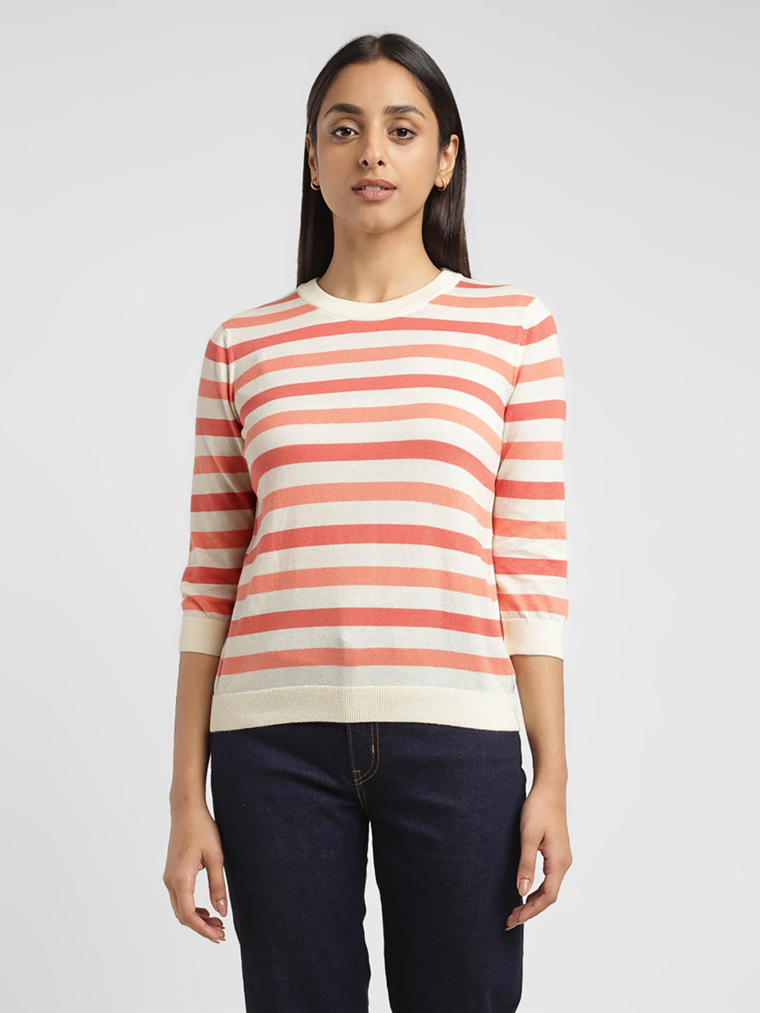 women's striped multi crew neck sweater