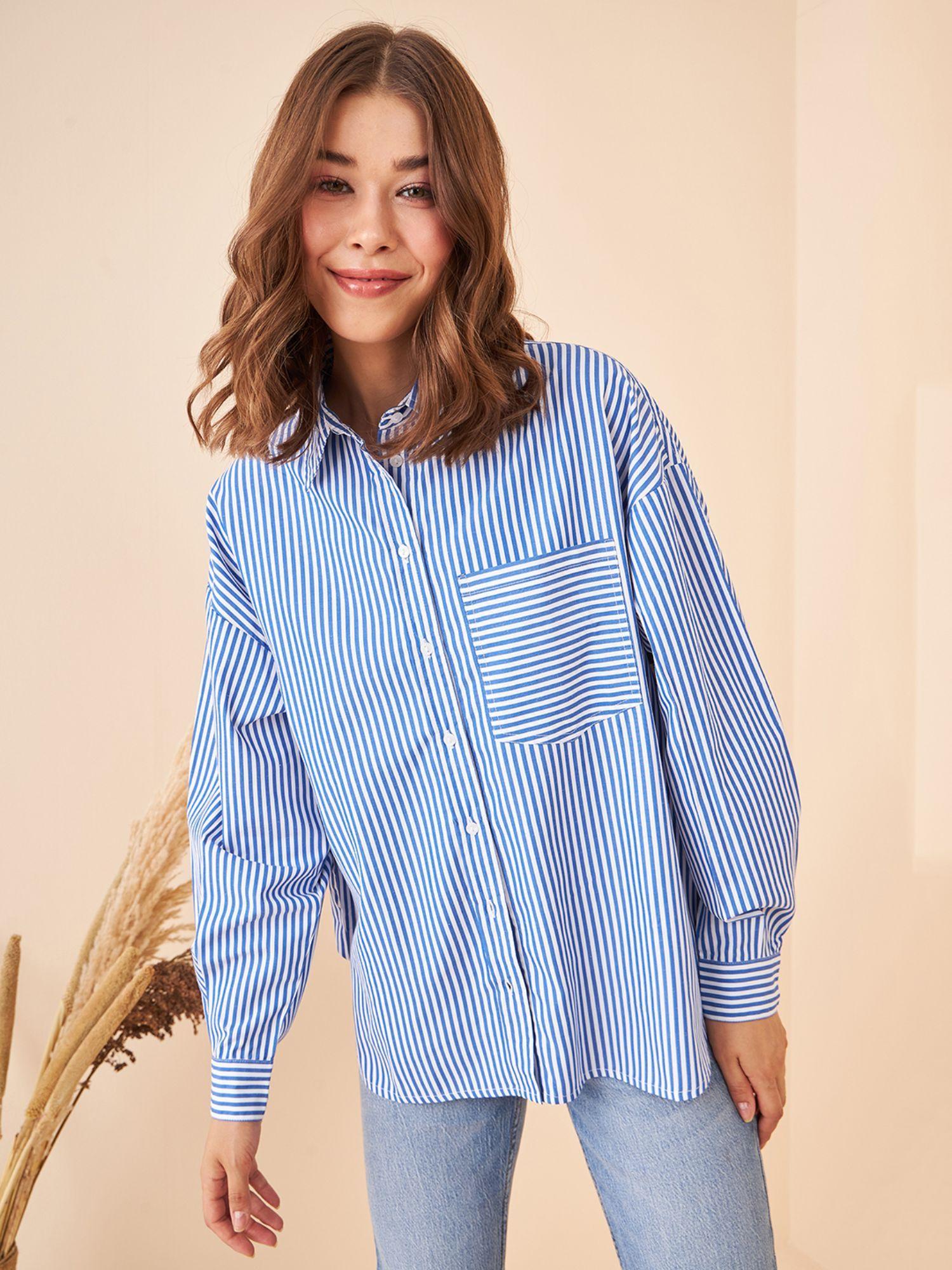 women's stripes oversized blue shirt