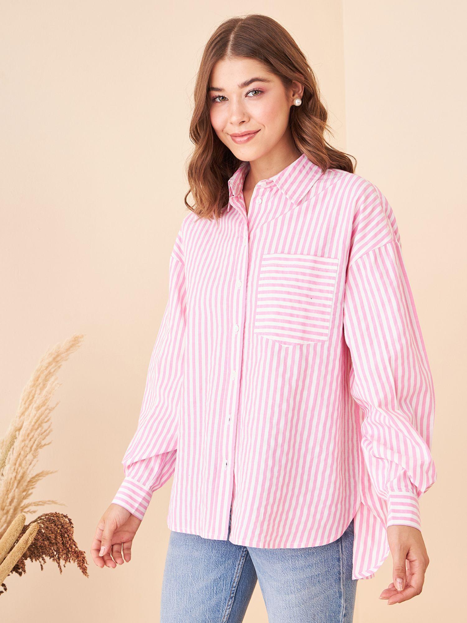 women's stripes oversized pink shirt