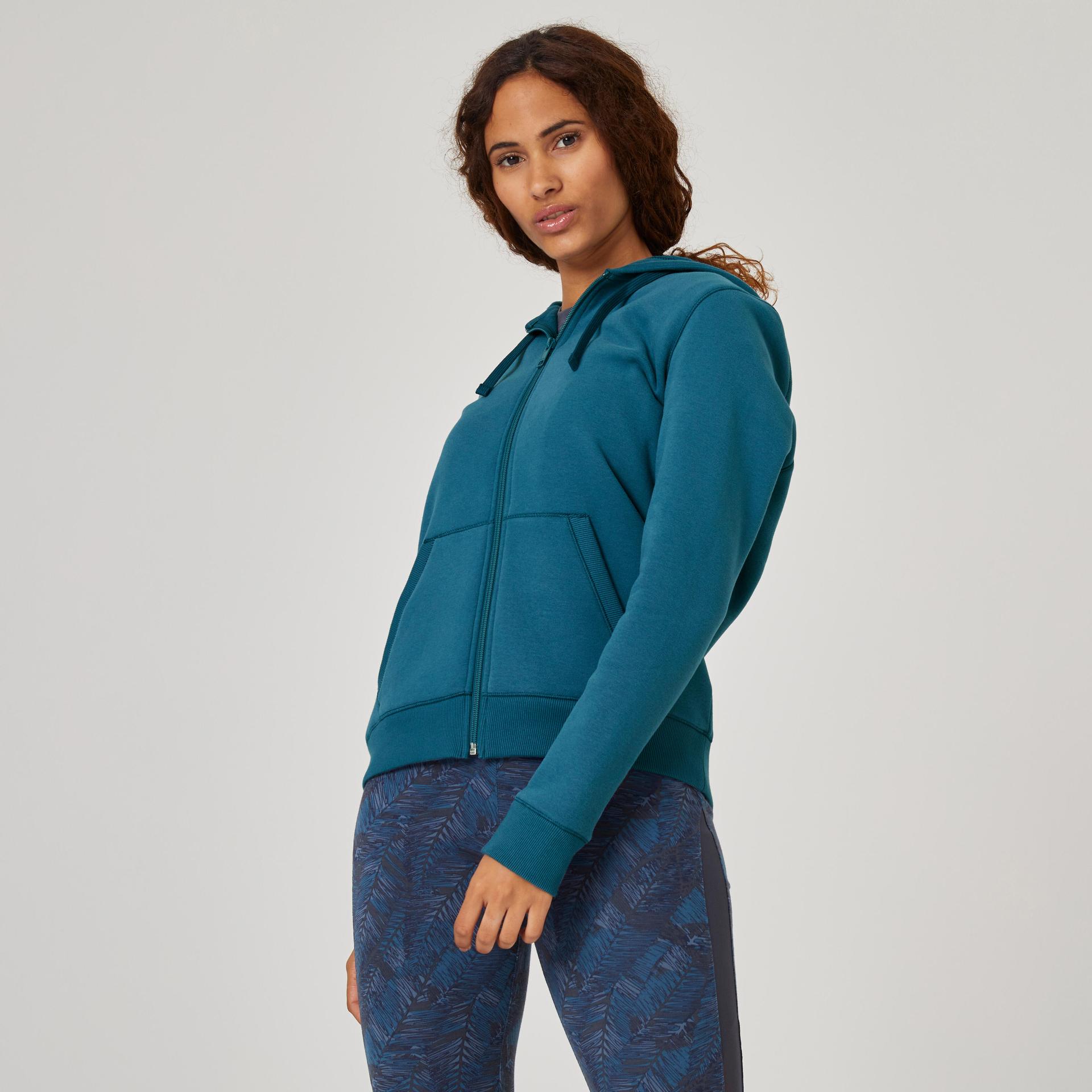 women's sweatshirt jacket with hood fleece lined 500-blue/teal