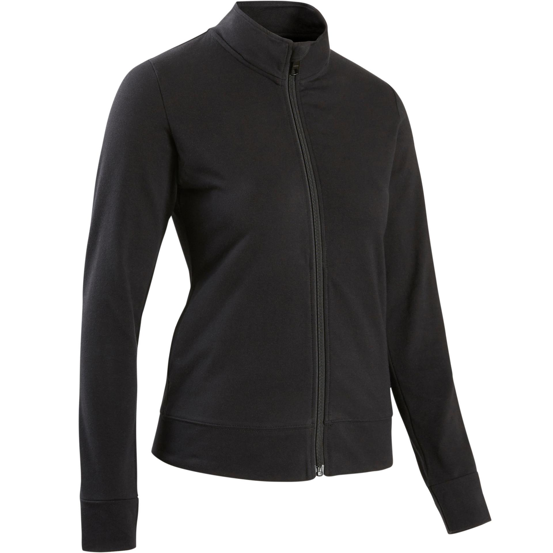 women's sweatshirt jacket with pocket for gym 100-black