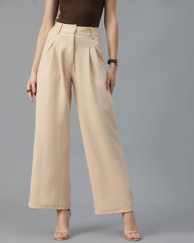 women's tan beige straight fit trousers