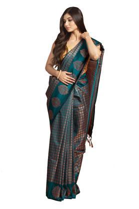women's teal kubera pattu silk saree with blouse piece - teal