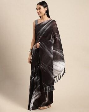 women's tie & dye prints desinger linen saree with blouse piece saree