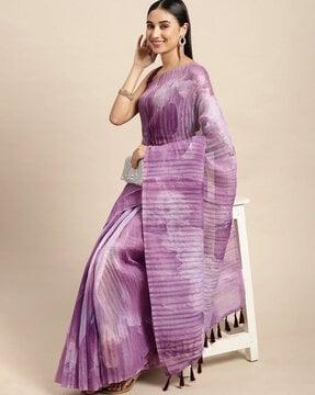 women's tie & dye prints desinger linen saree with blouse piece saree