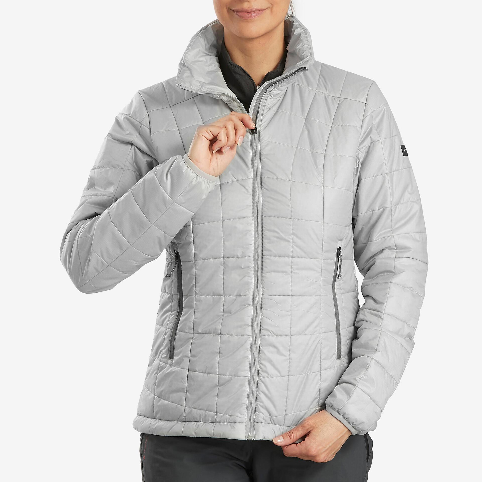 women's trekking padded jacket - mt 100 -5°c - grey