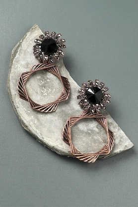 women's twisted square daisy drop earrings - black
