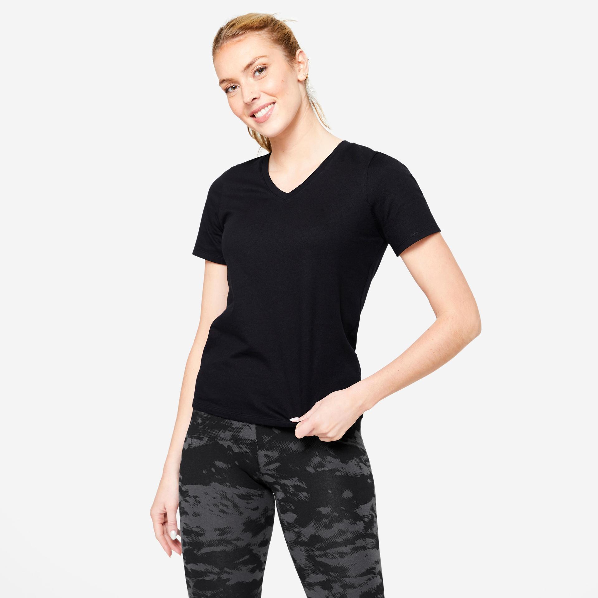 women's v-neck fitness t-shirt 500 - black