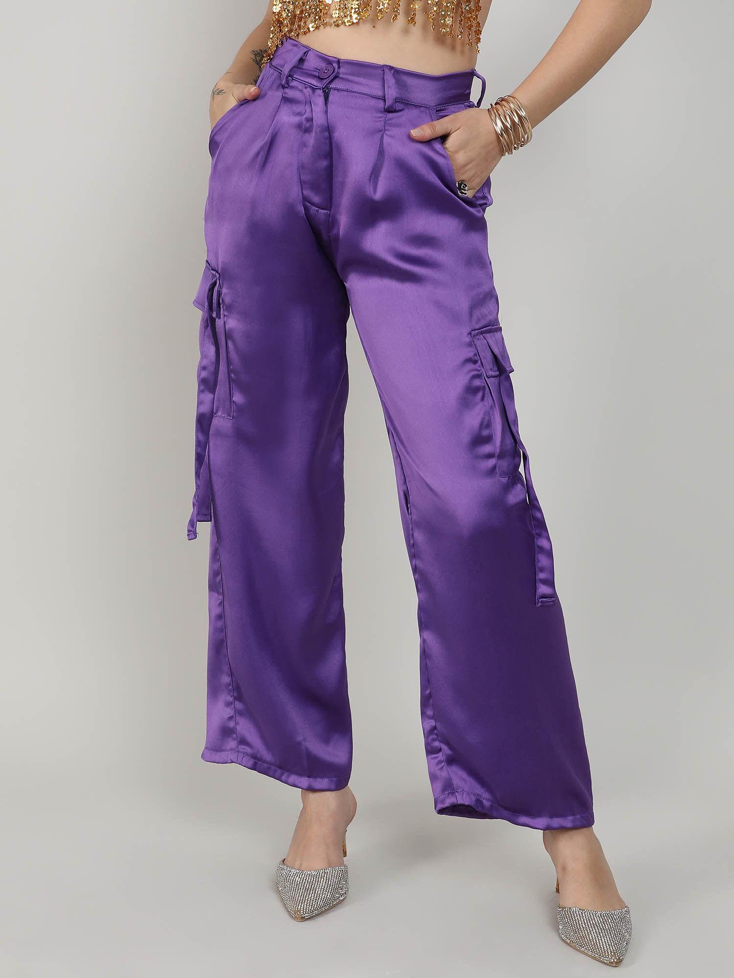 women's violet purple boxy satin pant