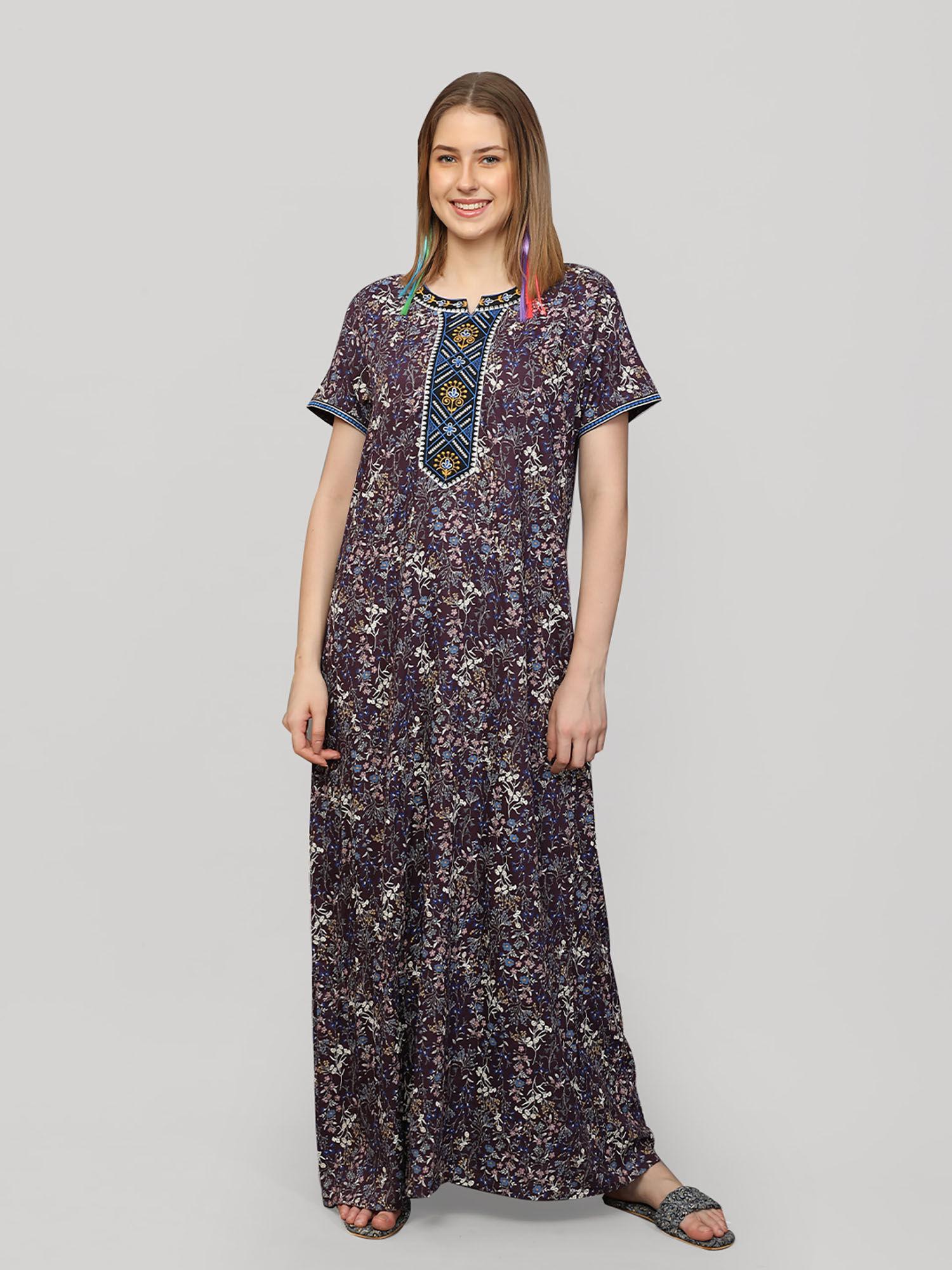 women's viscose printed maxi nightgown