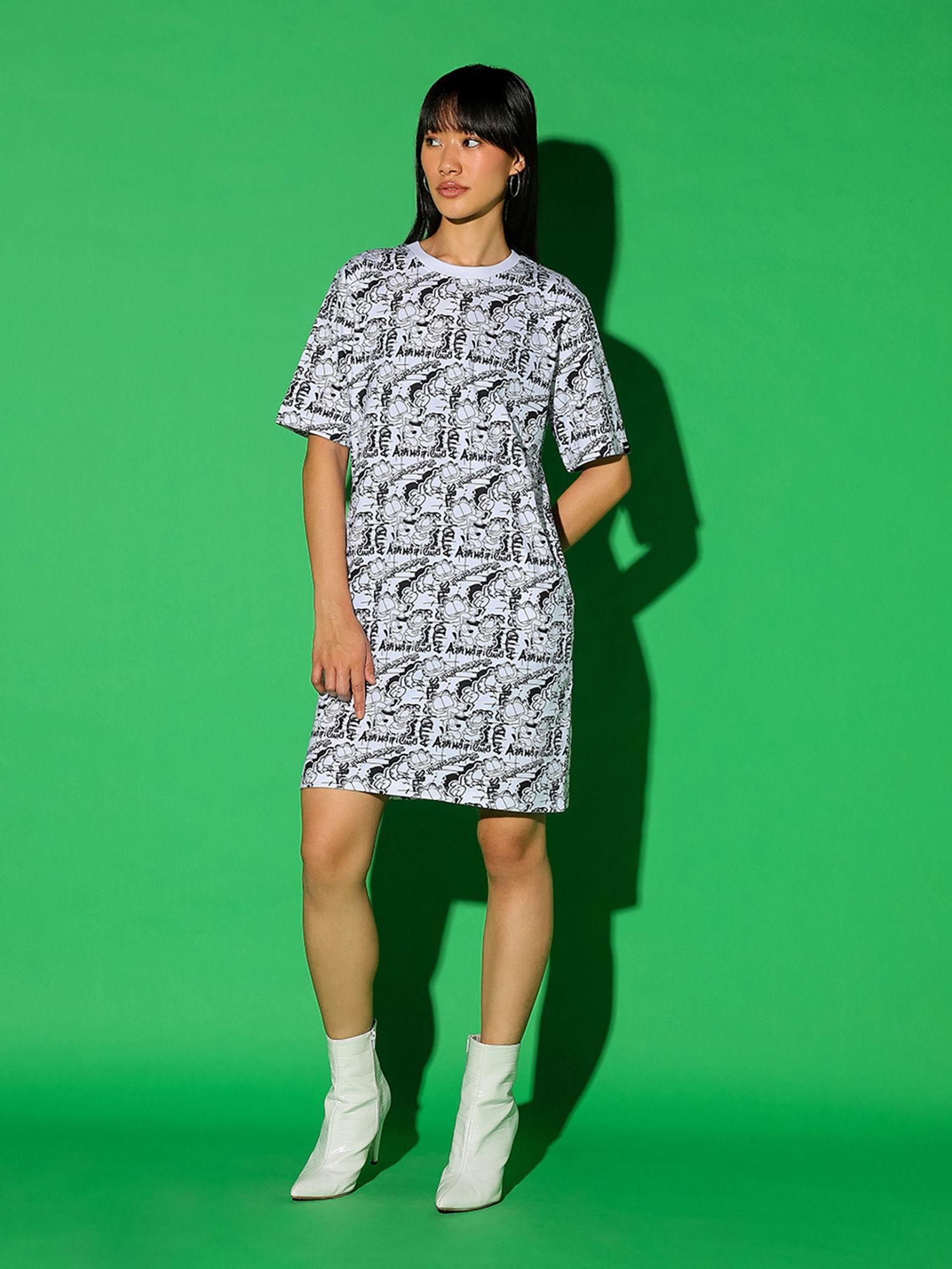 women's white & black all over printed oversized dress