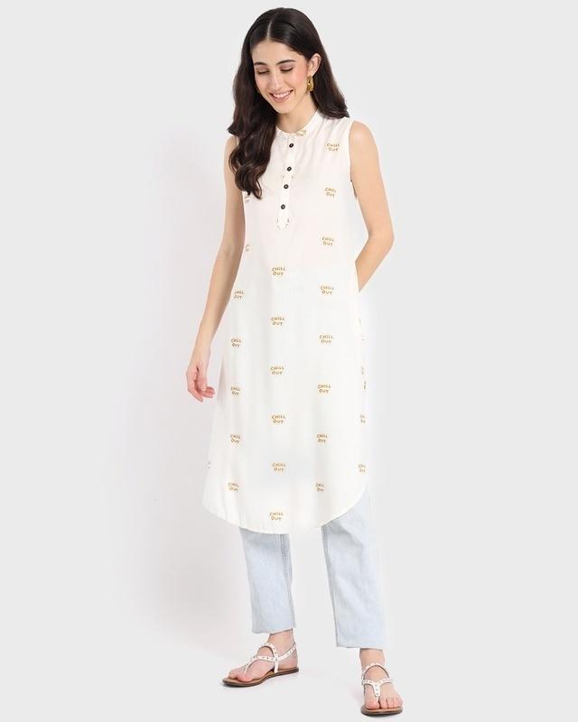 women's white all over chill out printed long kurta