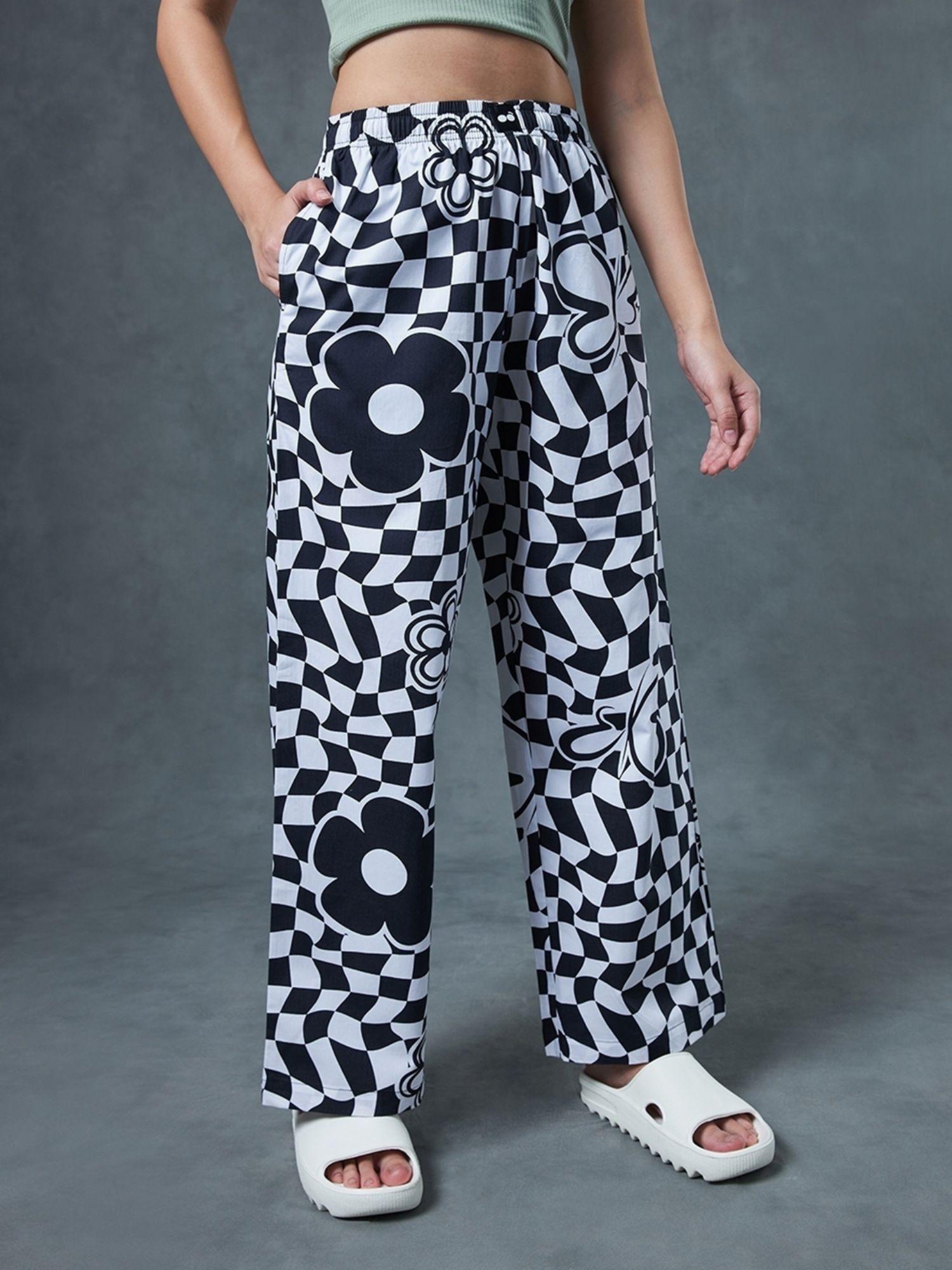 women's white all over printed oversized pyjamas